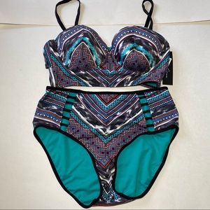 🆕 NWT New Kenneth Cole high bikini swim Set geometric